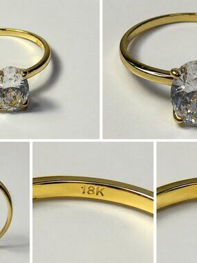 Ring-05-18K Elegant 18K Pure Gold Oval White Cubic Zirconia Ring Size 7
